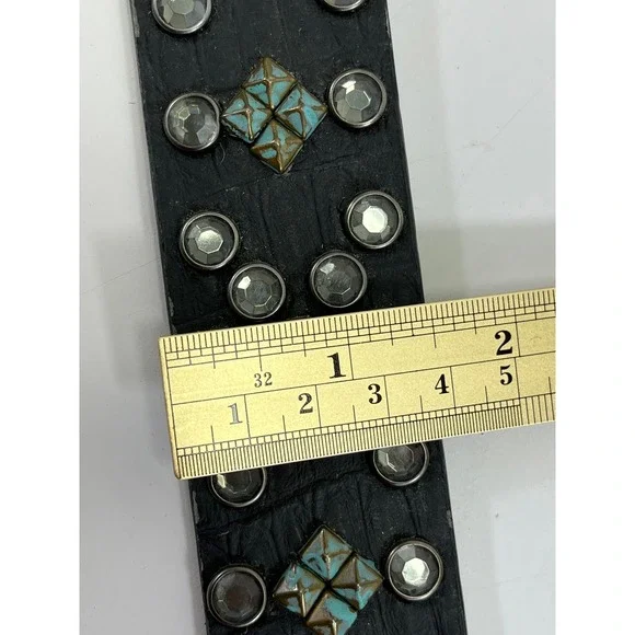 Rhinestone Studded Leather Belt Wm's Large Western Rockabilly Turq. Stones READ - Picture 9 of 11